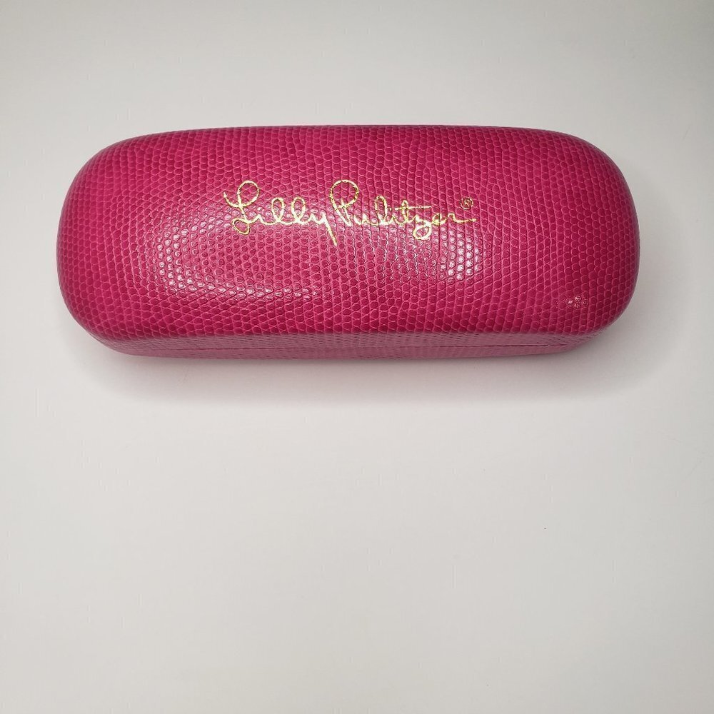 Lilly Pulitzer Pink Gold Logo Snakeskin Print Design Hard Shell Sunglasses Case